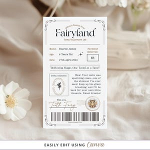 Recibo imprimible del Hada de los Dientes, carta personalizada del Hada de los Dientes, recuerdo del Hada de los Dientes, recibo personalizado del Hada de los Dientes, Hada de los Dientes