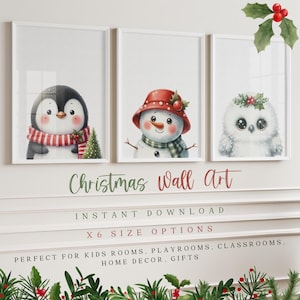 Weihnachten Wand Kunst Set, Weihnachten Print, Urlaub Kinderzimmer Dekor, Kinder Weihnachtsdeko, Winter druckbare, festliche Wandkunst, Instant Download
