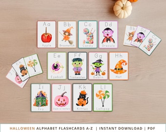 Halloween Flash Cards Alphabet A-Z, Spooky Learning for Kids, Educational Halloween Activity, Classroom Games, Holiday Fun