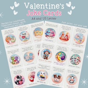 Druckbare Valentinstag Witze Karten, Valentine Lunchbox Witze, Party Favor Witze, Valentinstag Geschenk Witze, Klassenzimmer Geschenk Notizen, Valentinstag