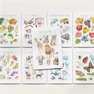 Leren kindermuurkunstset, kinderkamerdecoratieprints (pdf), educatieve posters voor kinderen