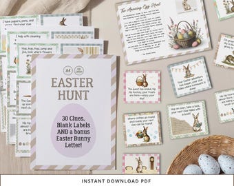 Easter Scavenger Hunt, Printable Treasure Egg Hunt, Kids Easter Bunny Clues, Easter Bunny Letter, Printable Easter Activity, Easter Morning