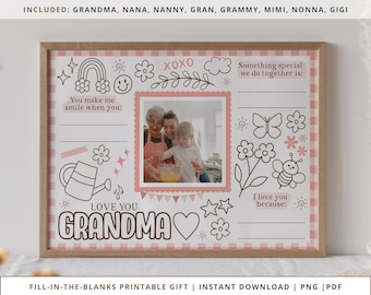 Grandma Printable, Coloring Page Gift For Grandma, Printable Grandma Gift, Kids Craft For Grandma, Fill In The Blank Gift, Nana Mother&#39;s Day