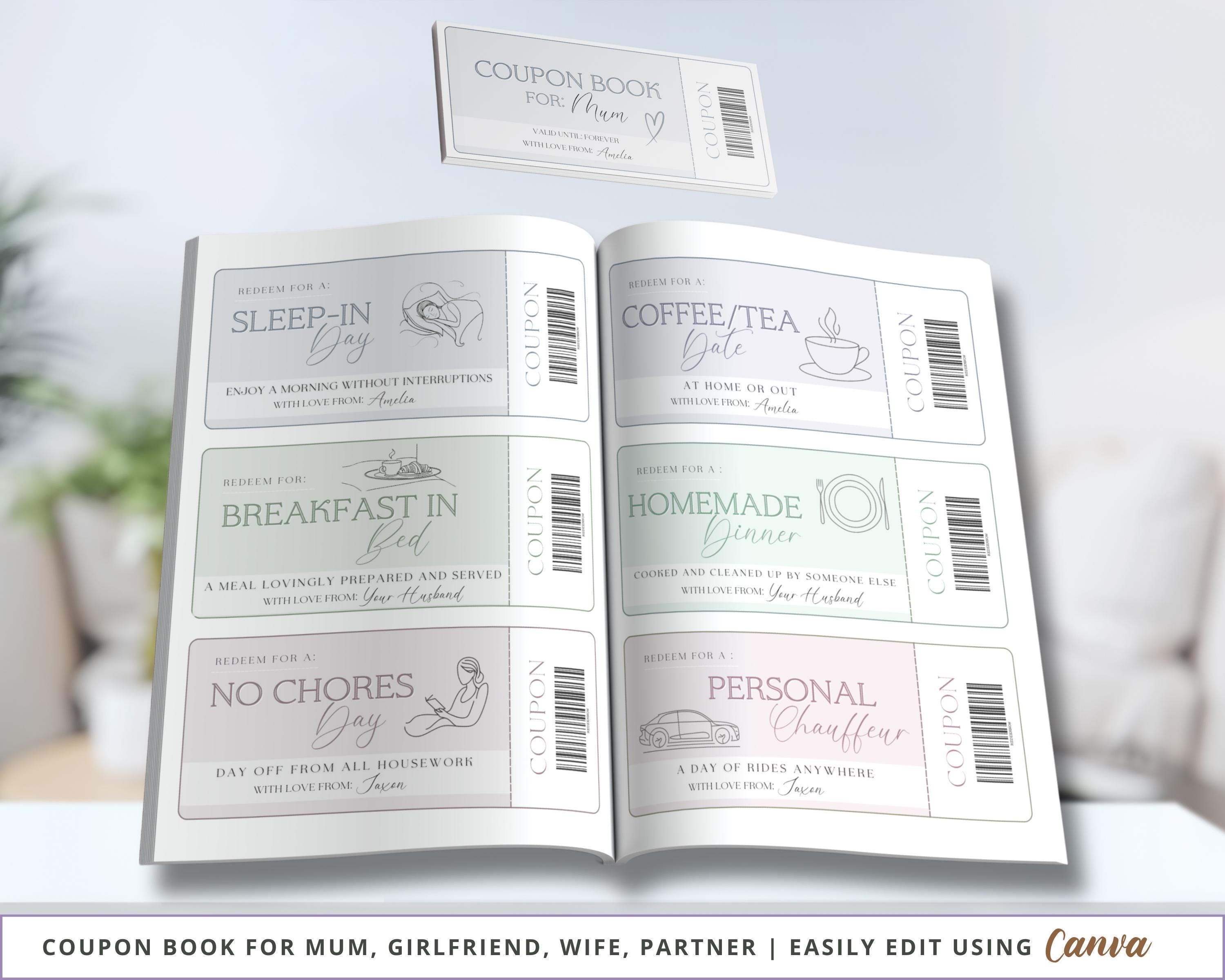 Editable Coupon Book for Her, Printable Coupon Book For Women, Gift Idea For Mum, Gift For Wife, Mother's Day Gift, Canva Coupon Template
