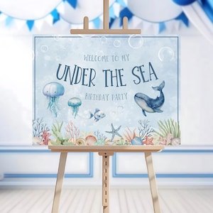 海の中のウェルカム サイン 印刷可能 | 海をテーマにした子供の誕生日デコレーション | すぐにダウンロード | 海の生き物 | パーティー デコレーション | 誕生日サイン