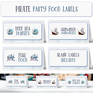 Etiquetas de comida para festa pirata | Imprimível | Nomes divertidos de comida para festa | Decoração de aniversário infantil Pirate Sailing Seas | Download instantâneo | Mesa de comida para festa