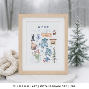 Impresión de arte mural de invierno / Decoración de temporada invernal para habitación infantil, sala de juegos o aula / Póster con temática invernal para decoración de temporada / Arte imprimible
