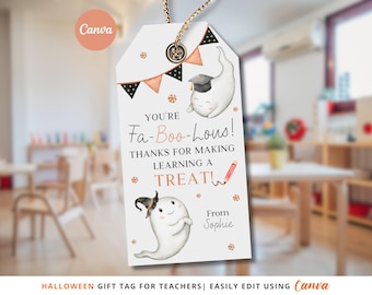 Etiquettes cadeaux d&#39;Halloween pour les enseignants, modèle de toile modifiable, étiquettes de faveur imprimables personnalisables, téléchargement immédiat, cadeau d&#39;enseignant d&#39;Halloween