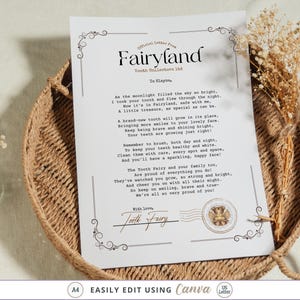 Lettera della Fatina dei Denti modificabile, modello di lettera della Fatina dei Denti per bambini personalizzato, ricordo personalizzabile della Fatina dei Denti, stampabile modificabile Canva