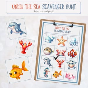 Cartes imprimables La chasse au trésor sous la mer | Jeu de Fête d'anniversaire pour enfants sur le thème de l'océan | Téléchargement instantané | Activités pour enfants | Créatures marines