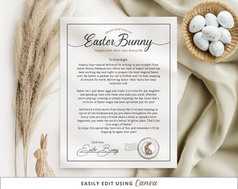 Editable Easter Bunny Letter, Personalised Kids Easter Bunny HQ Letter Template, Custom Easter Bunny Keepsake, Edit in Canva, Printable
