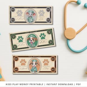 Kids Play Money, Animal Doctor Pretend Play, Vet Clinic Dramatic Play, Printable Money, Instant Download, Money Currency, Pet Shop, Roleplay