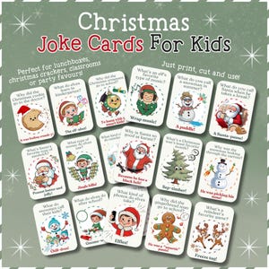 Druckbare Weihnachtswitzkarten für Kinder, Weihnachten Lunchbox Witze, Partygeschenk Witze, Weihnachtsknackerwitze, Weihnachtsgeschenknotizen, Santa