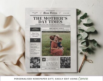 Personalised Newspaper Gift, Editable Canva Template, Mother’s Day, Birthday, Any Occasion Printable, Custom Photo Gift, Mum Newspaper Gift