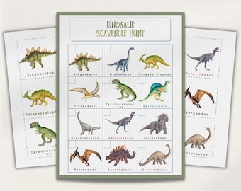 Dinosaur Scavenger Hunt Printable Cards, Kids Party Game, Dinosaur Party Games, Party Decorations, Kids Activities, Dinosaur Party Games