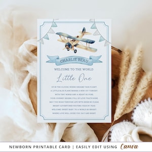 Biglietto di auguri stampabile per neonato, decorazioni per la cameretta del bambino, biglietto di benvenuto personalizzabile con nome, regalo personalizzato per neonato, decorazioni murali per neonato, decorazioni vintage