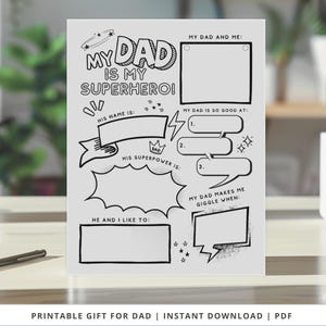 Stampabile papà con spazi vuoti da riempire, ricordo papà stampabile, regalo per bambini per papà, mio padre è il mio supereroe, San Valentino, compleanno, regalo per la festa del papà