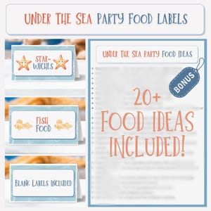 Onder de zeevoedsellabels | Afdrukbaar | Leuke namen voor feestjes | Verjaardagsdecoratie voor kinderen met oceaanthema | Direct downloaden | Ideeën voor een feestmaaltijd