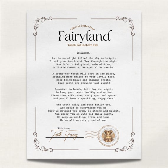 Editable Tooth Fairy Letter, Personalised Vintage Tooth Fairy Letter Template, Customisable Tooth Fairy Keepsake, Canva Editable Printable
