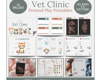 Printable Vet Clinic Pretend Play, Animal Hospital Dramatic Play Center, Pet Shop Play Set, Veterinarian Worksheets, Kids Printable PDF