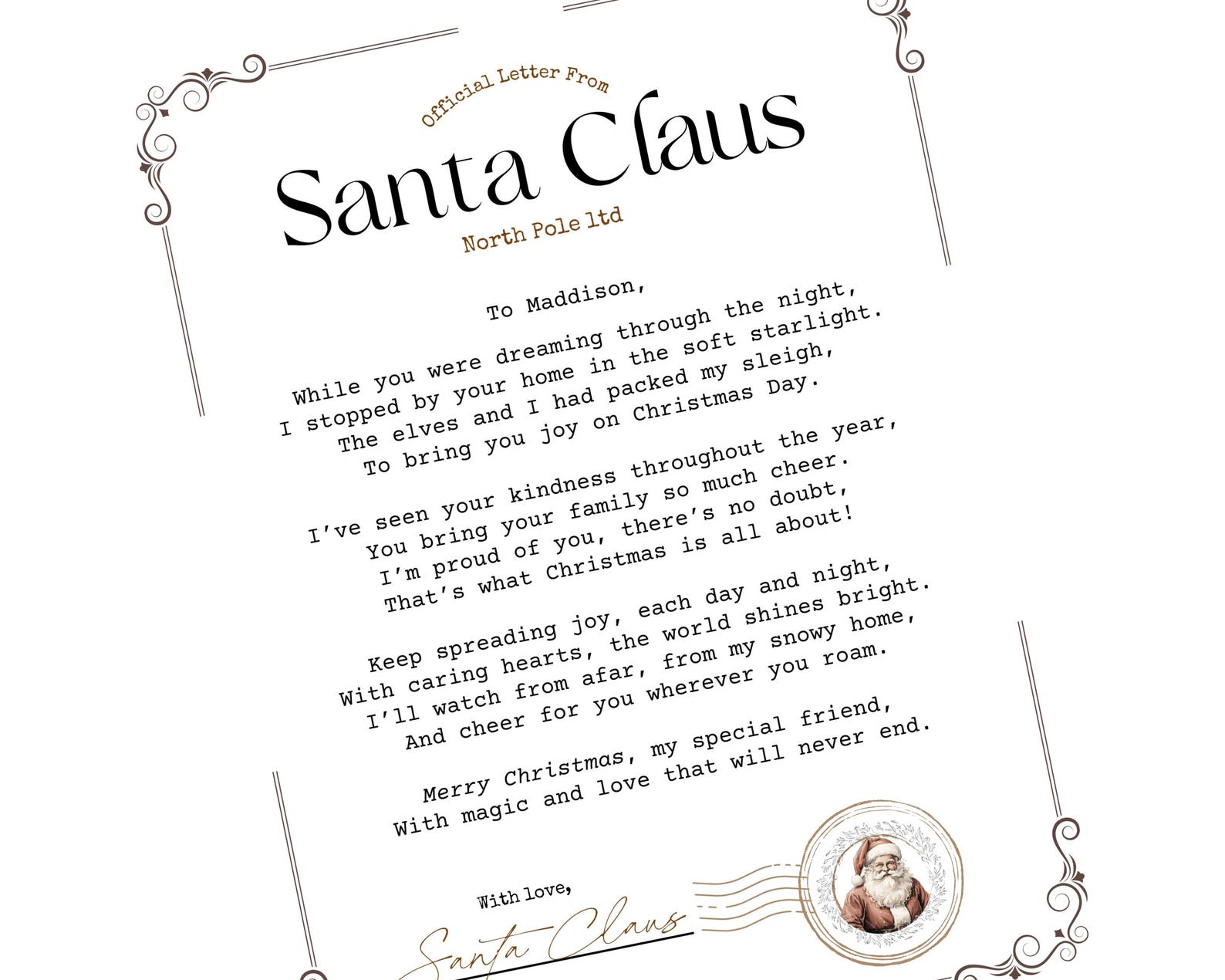 Editable Santa Letter Template, Personalised Letter From Santa