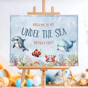 海の中のウェルカム サイン 印刷可能 | 海をテーマにした子供の誕生日デコレーション | すぐにダウンロード | 海の生き物 | パーティー デコレーション | 誕生日サイン
