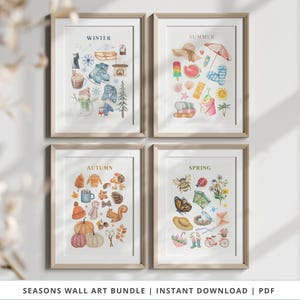 Pacchetto di arte murale delle stagioni / Arte educativa / Stampe di primavera, estate, autunno, inverno / Decorazioni per camerette, sale giochi e aule / Poster didattici
