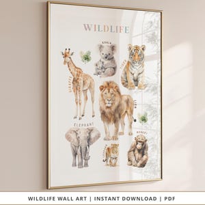 Wildlife Animal Wall Art Print | Classroom Animal Decor | Kids Printable Art | Wildlife Educational Poster | Animal Print | Kids Room Decor