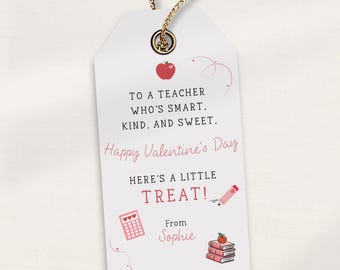 Editable Valentine's Day Gift Tag for Teachers, Printable Thank You Tag (Canva Template), Personalised Teacher Valentine, Custom Teacher Tag