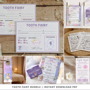 Paquete del Hada de los Dientes, Informe imprimible del Hada de los Dientes, Recibo del Hada de los Dientes, Páginas para colorear, Carta y sobre del Hada de los Dientes, Letrero para la puerta del Hada de los Dientes