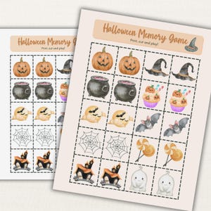 Juego de memoria de Halloween imprimible, tarjetas de emparejamiento espeluznantes (PDF), juego de fiesta familiar, actividad para el aula, tarjetas de memoria para niños