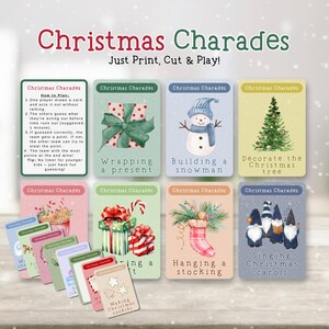 Weihnachtsscharades Spiel für Kinder, druckbare Scharadekarten, Weihnachtskarten, Weihnachtsparty Spiele, Kinderaktivitäten, festliche Feiertagsspiele
