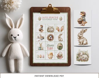 Easter Springtime Scavenger Hunt, Printable Treasure Hunt for Kids, Classroom Easter Game, Holiday Activity, Easter Bunny Printable Download