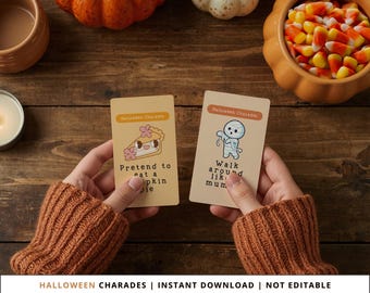 Cartes de charades d&#39;Halloween imprimables, jeu de fête d&#39;Halloween pour les enfants, activité familiale, amusant Halloween en classe, Clipart mignon, téléchargement immédiat