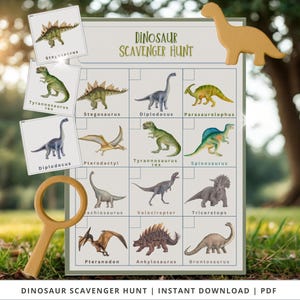 Schede stampabili per la caccia al tesoro sui dinosauri / Giochi per la classe e le vacanze sui dinosauri / Download immediato / Attività per bambini / Giochi per feste sui dinosauri