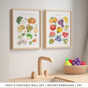 Obst & Gemüse Wand-Kunst-Drucke | Klassenzimmer Obst Dekor | Druckbar | Lernposter Gemüse | Spielzimmer Dekor | Sofort Download