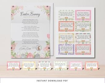Easter Scavenger Hunt, Printable Treasure Egg Hunt, Kids Easter Bunny Clues, Easter Bunny Letter, Printable Easter Activity, Easter Morning
