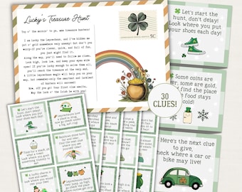St. Patrick's Day Treasure Hunt, Printable Scavenger Hunt Clues, Kids Treasure Hunt Game, Leprechaun Letter, Pot of Gold Game, Kids Riddles