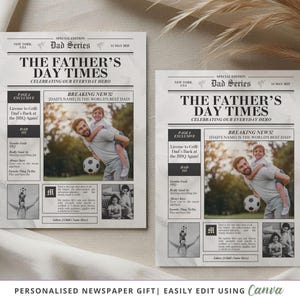 Personalised Newspaper Gift, Editable Canva Template, Father's Day, Birthday, Any Occasion Printable, Custom Photo Gift, Dad Newspaper Gift