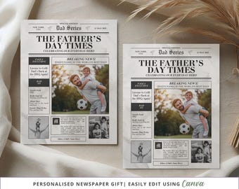 Personalised Newspaper Gift, Editable Canva Template, Father&#39;s Day, Birthday, Any Occasion Printable, Custom Photo Gift, Dad Newspaper Gift