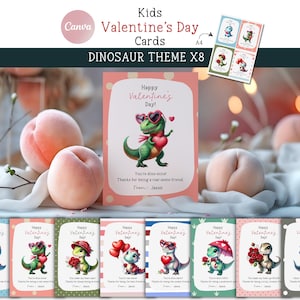 Cartões de Dia dos Namorados para Crianças, Tema de Dinossauro, Editar no Canva, Cartões de Dia dos Namorados para Sala de Aula, Cartões de Amigos Divertidos para Imprimir para Crianças, Download Instantâneo