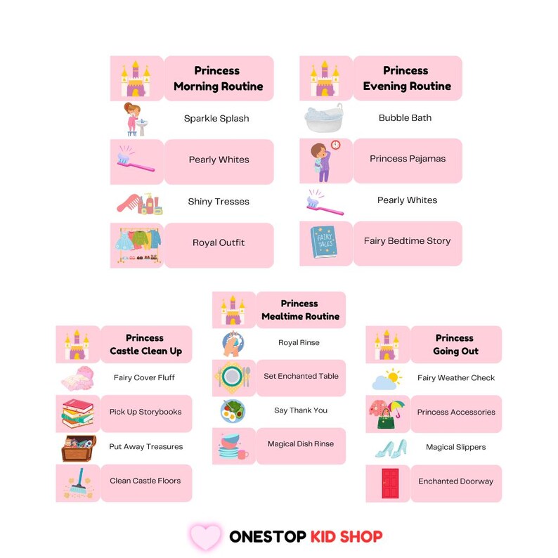 Princess Themed Schedule for Kids, Chore Chart for Toddlers With ...