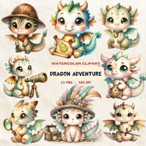 Cute Baby Dragon Clipart, Baby Dragon PNG, Baby Dragon Adventure Clipart, Watercolor Baby Shower Clipart, png transparent, Commercial Use