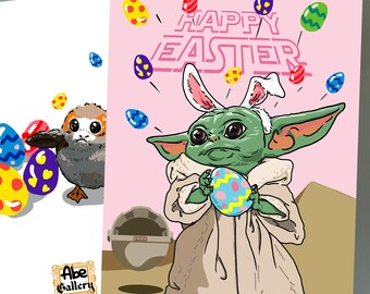 Baby Yoda Easter Cards -  Bunny Yoda funny Easter card bunny cards