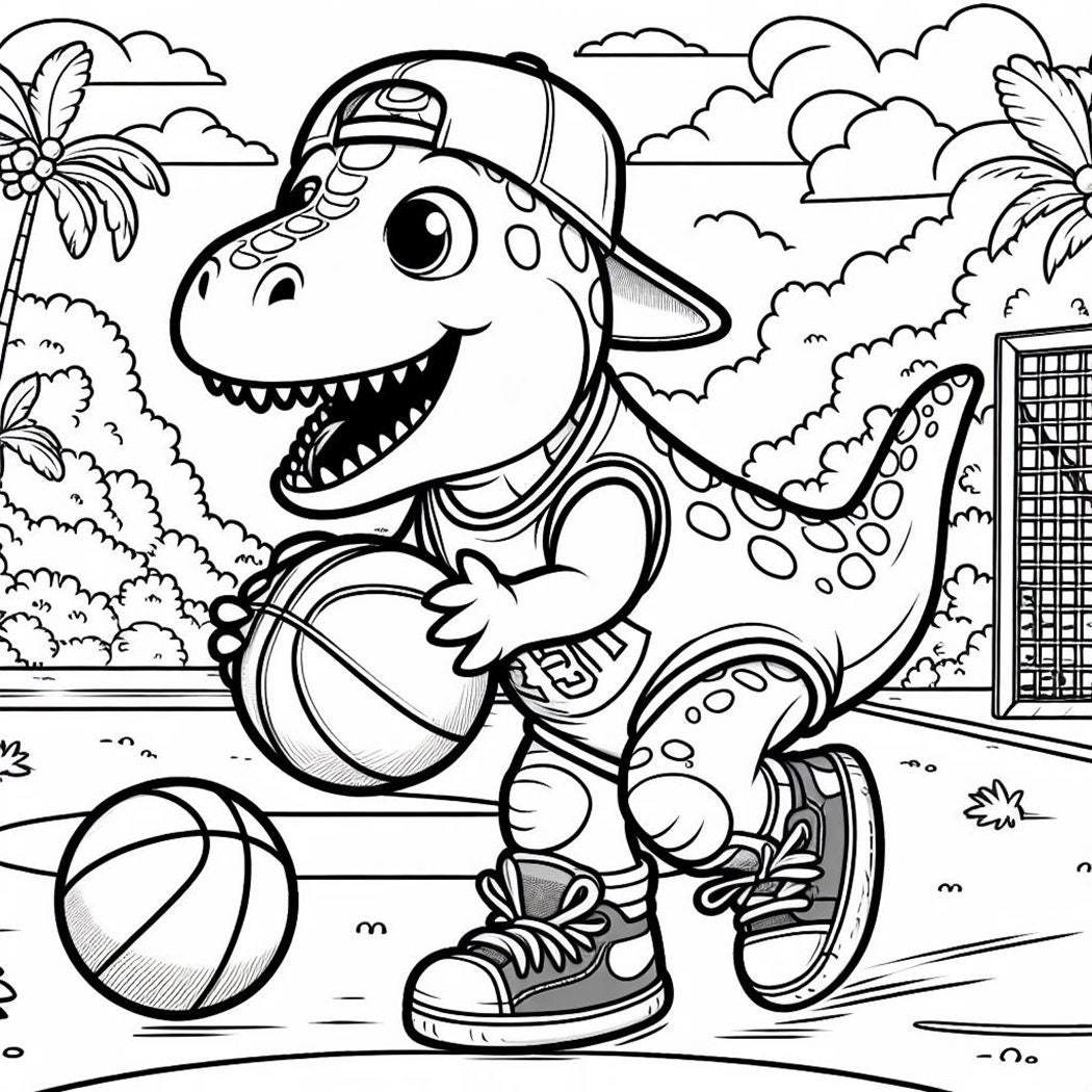 Dinosaur Printable Coloring Book - Basketball (30 Pages) - Etsy