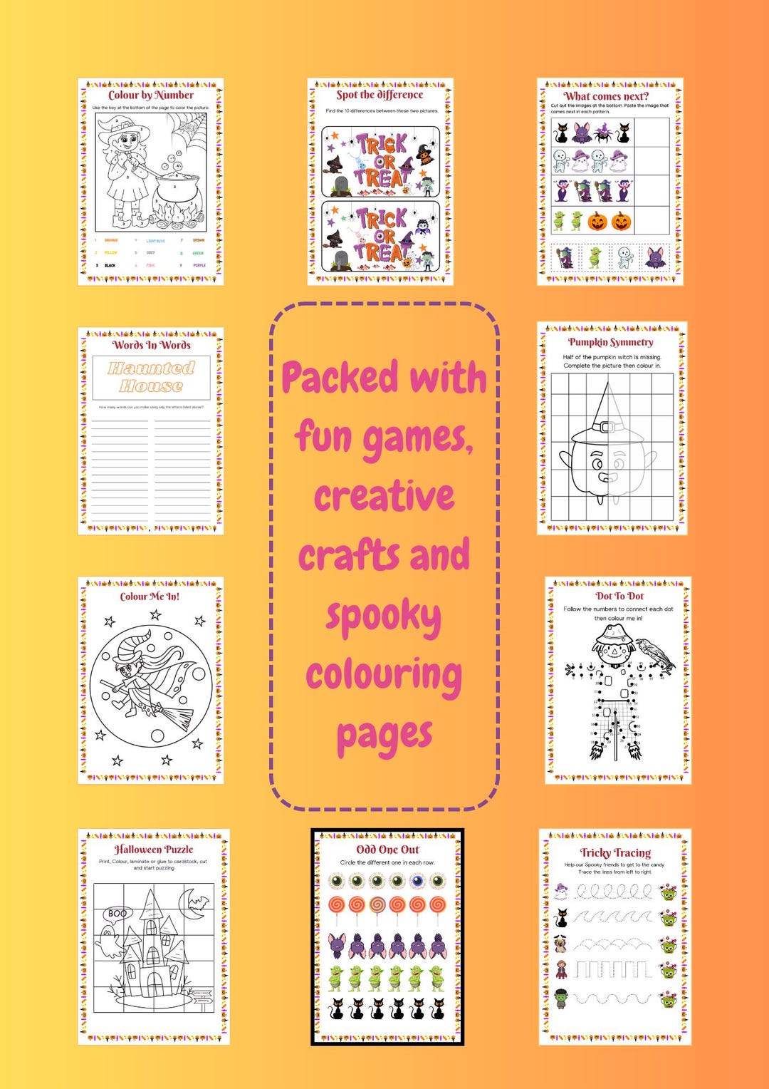 Halloween Activity Bundle: Kids Coloring Pages & Puzzles (printable) - Etsy