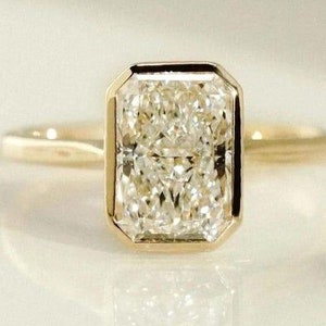 3 CT Radiant Cut Engagement Ring Solitaire Moissanite Diamond Ring 14K Solid Gold Promise Engagement Ring Bezel Setting Wedding Gift Women