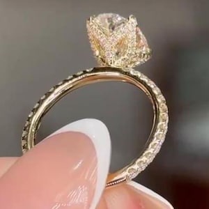 3 CT Vintage Tulip Setting Oval Cut 14K Gold Engagement Ring Antique Oval Moissanite Ring Unique Pave Anniversary Wedding Rings for Women