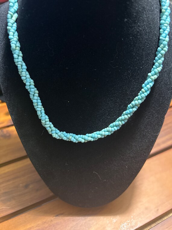 Vintage Turquoise Glass Beaded Necklace - image 2