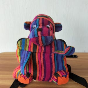 Animal backpack for children with traditional Guatemalan textiles. Handmade fabric backpack for children. Baby bag. Backpack.